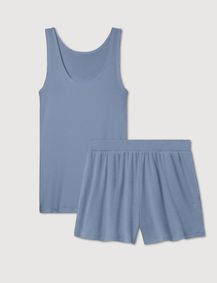 Women's Micro Rib Tank & Short Set::Rainwashed Rib