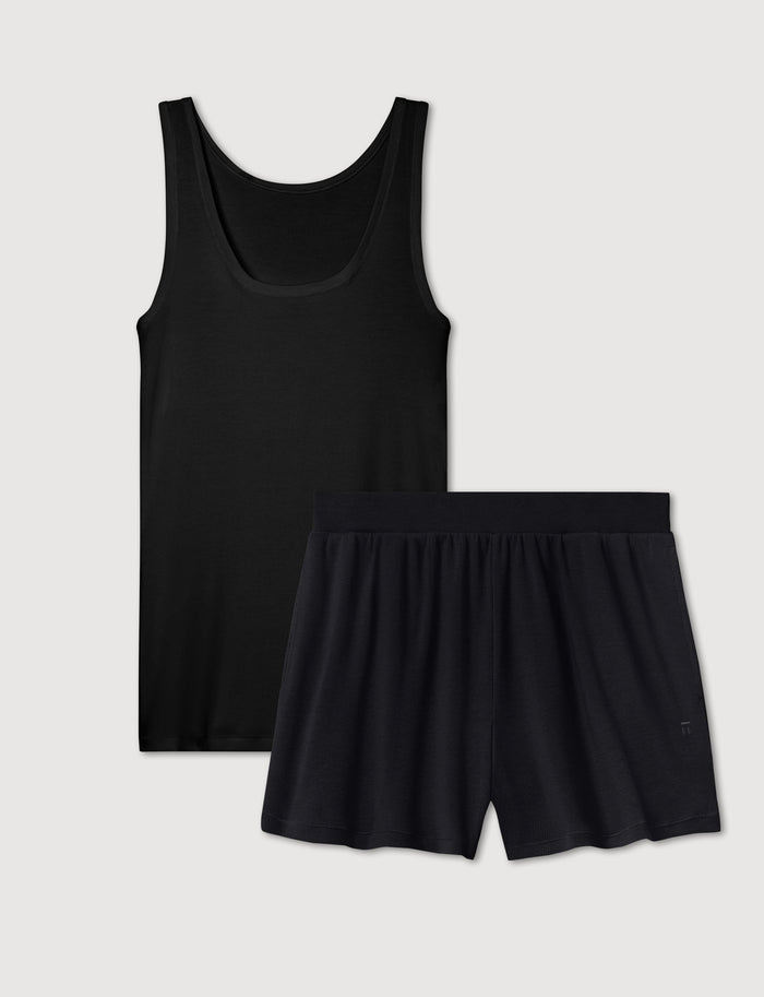 Women's Micro Rib Tank & Short Set::Black Rib