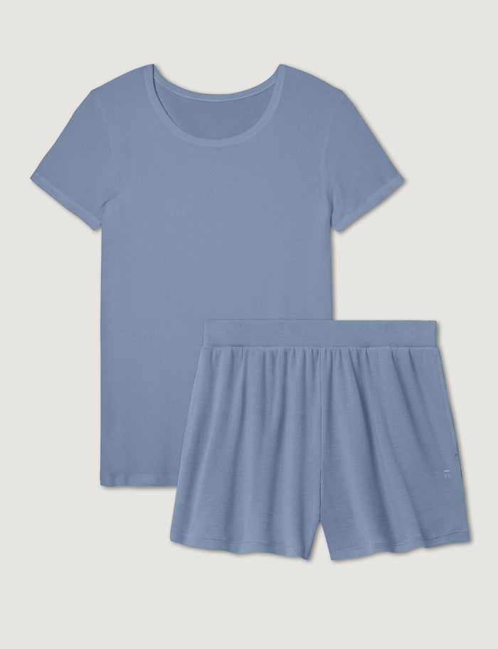 Women's Micro Rib Tee & Short Set::Rainwashed Rib