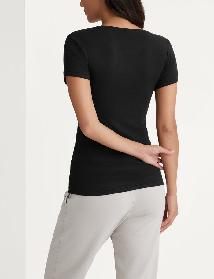 Women's Micro Rib Tee & Short Set::Black Rib