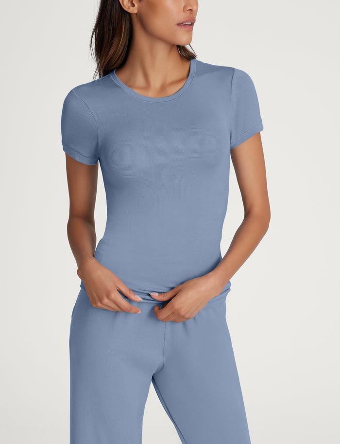 Women's Micro Rib Tee & Short Set::Rainwashed Rib