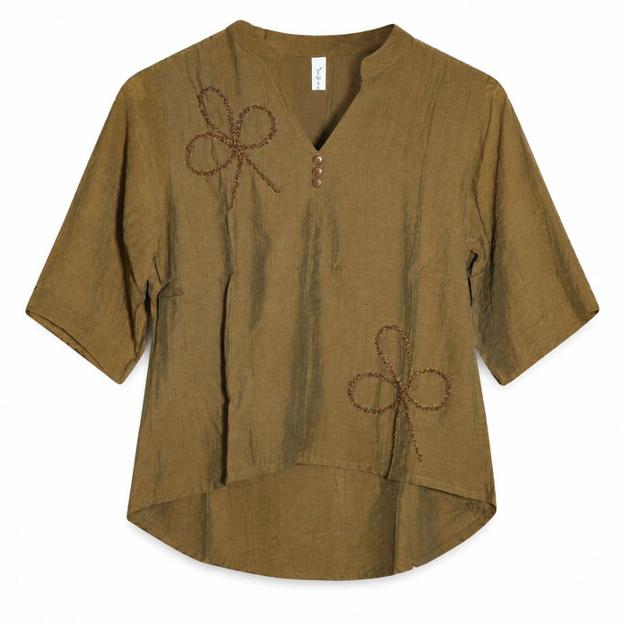 Women’s Olive Brown Embroidered High-Low Top product image from ANS Billion