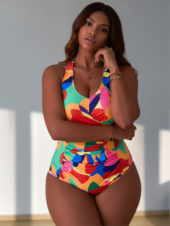 Women's One Piece 2026 Tummy Control Swimsuits Neon Color Block Swimwear Slimming Bathing Suit