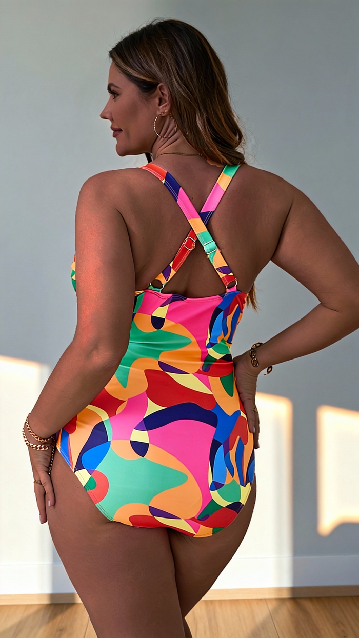 Women's One Piece 2026 Tummy Control Swimsuits Neon Color Block Swimwear Slimming Bathing Suit