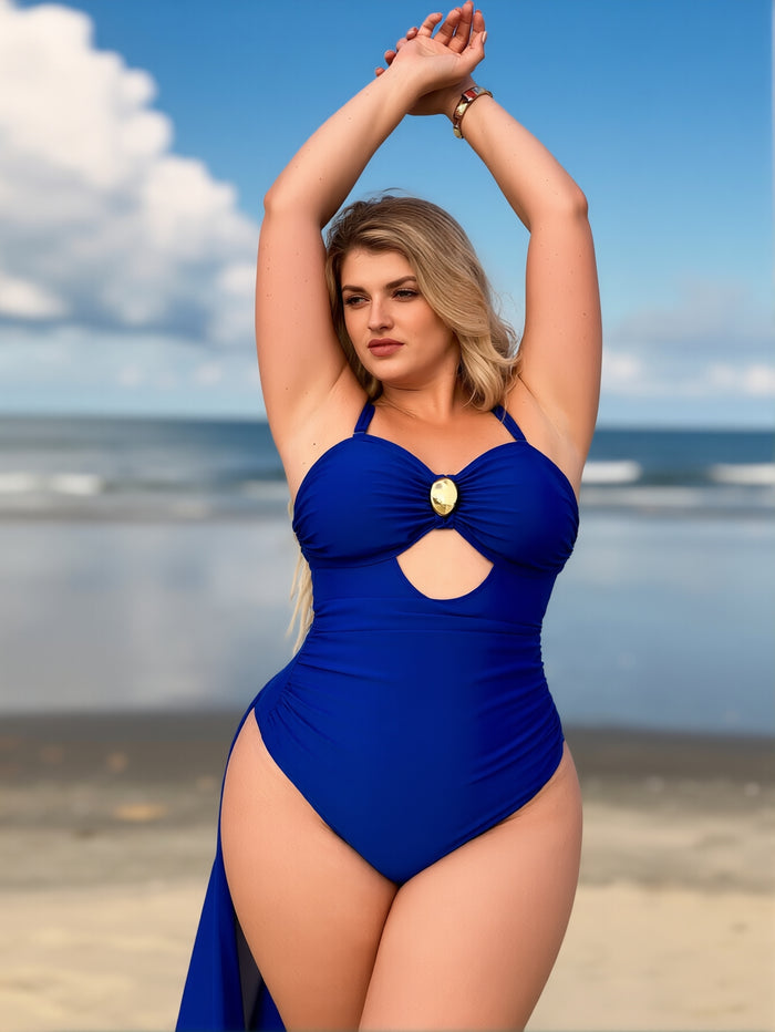 Womens One Piece Swimsuit Metal Modest Tummy Control Bathing Suit Slimming Full Coverage Mesh Swim Suits