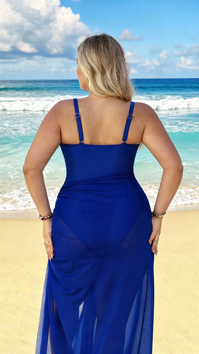 Womens One Piece Swimsuit Metal Modest Tummy Control Bathing Suit Slimming Full Coverage Mesh Swim Suits