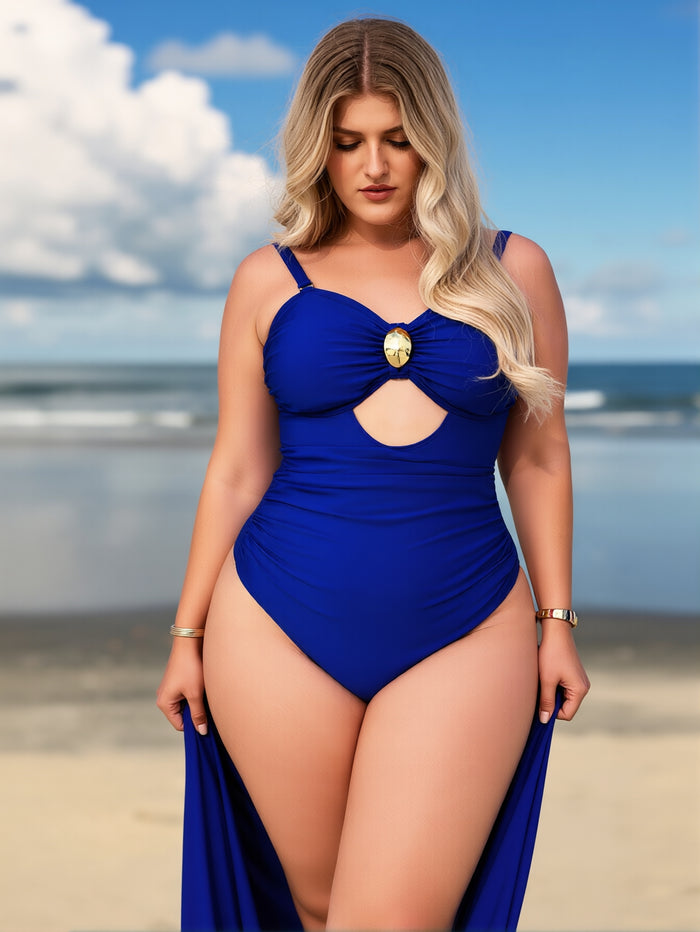 Womens One Piece Swimsuit Metal Modest Tummy Control Bathing Suit Slimming Full Coverage Mesh Swim Suits