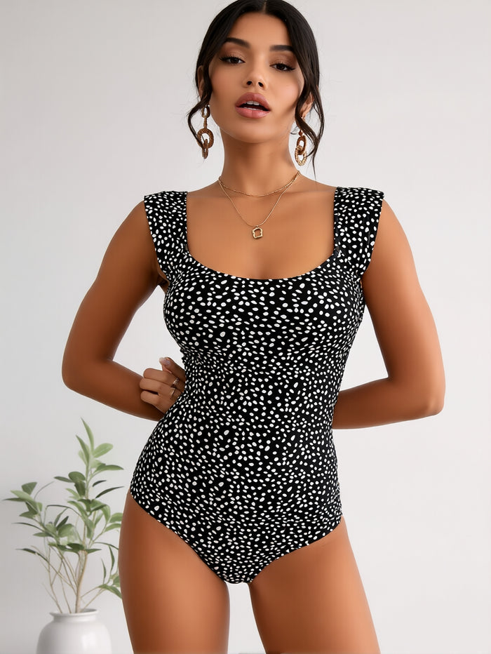 Womens One Piece Swimsuit Retro Square Neck Tummy Control Bathing Suits Ruched Modest Full Coverage Swimwear