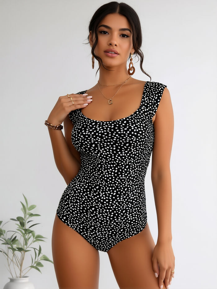 Womens One Piece Swimsuit Retro Square Neck Tummy Control Bathing Suits Ruched Modest Full Coverage Swimwear