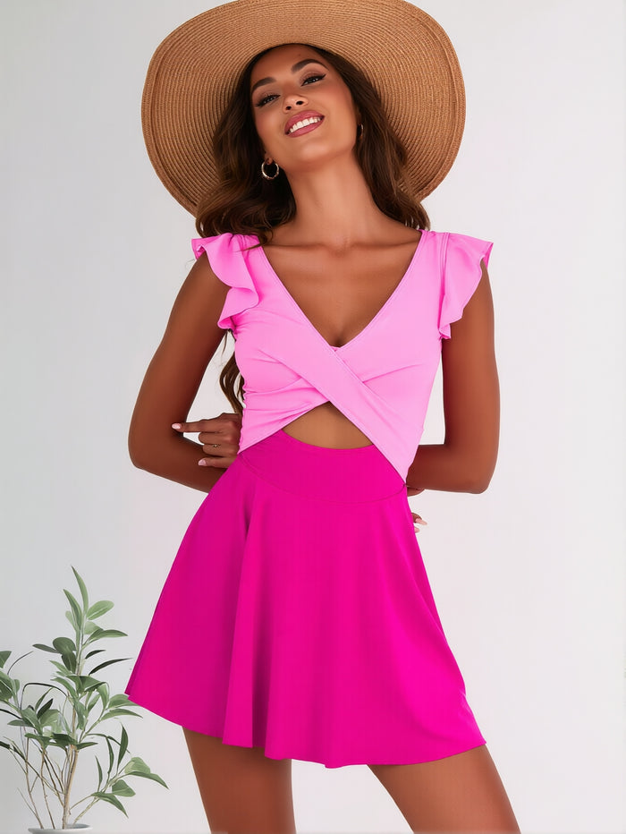 Women's One Piece Swimsuit Ruffle Cutout Swimdress Tummy Control V Neck Wrap Swimwear