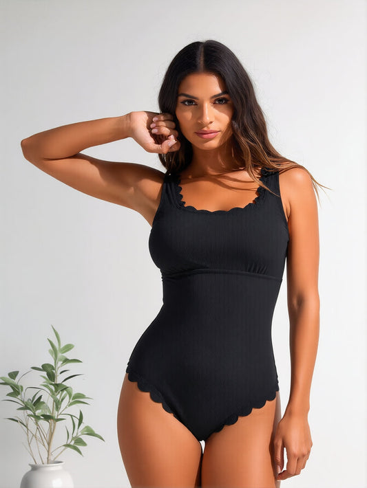 Women's One Piece Swimsuit Sports Adjustable Strap Bathing Suit Color Block Ribbed High Cut Swimsuits
