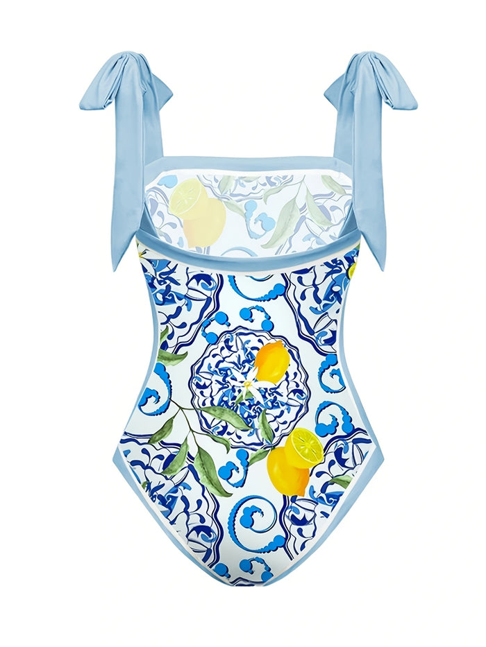 Women's One Piece Swimsuit with Cover up Set Beach Wrap Skirt Retro Bikini Set Two Piece Bathing Suit with Cover up