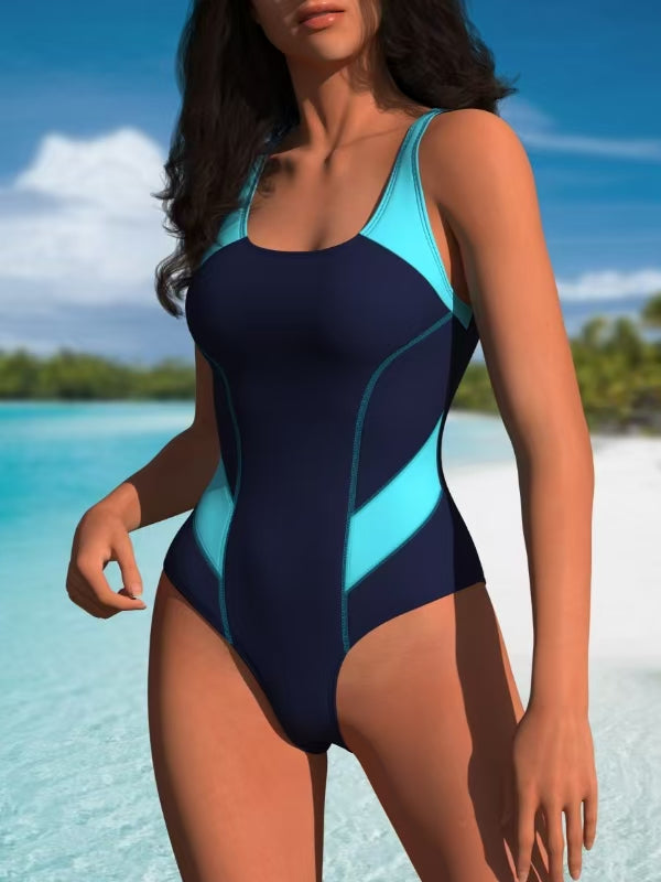 Womens One Piece Swimsuits Tummy Control Athletic Full Coverage Bathing Swim Suit Color Block Slimming Swimwear