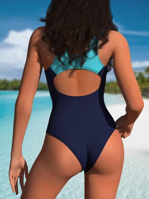 Womens One Piece Swimsuits Tummy Control Athletic Full Coverage Bathing Swim Suit Color Block Slimming Swimwear