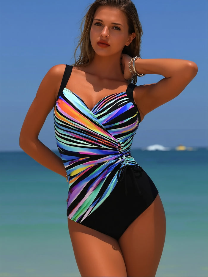 Women's One Piece Swimsuits Tummy Control Ruched Push Up Bathing Suit Tie Back Slimming Swimwear