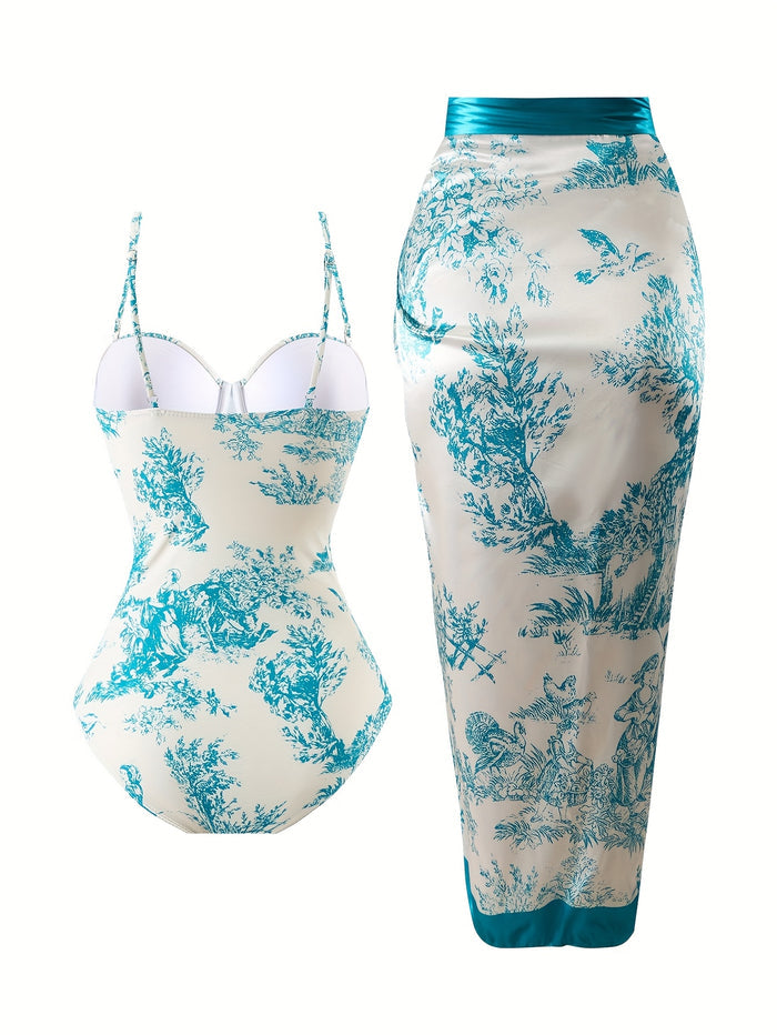 Women's One Piece Swimsuits with Cover Up Skirt Tummy Control V Neck Bathing Suits