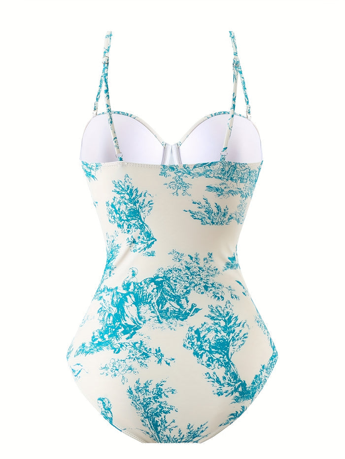 Women's One Piece Swimsuits with Cover Up Skirt Tummy Control V Neck Bathing Suits