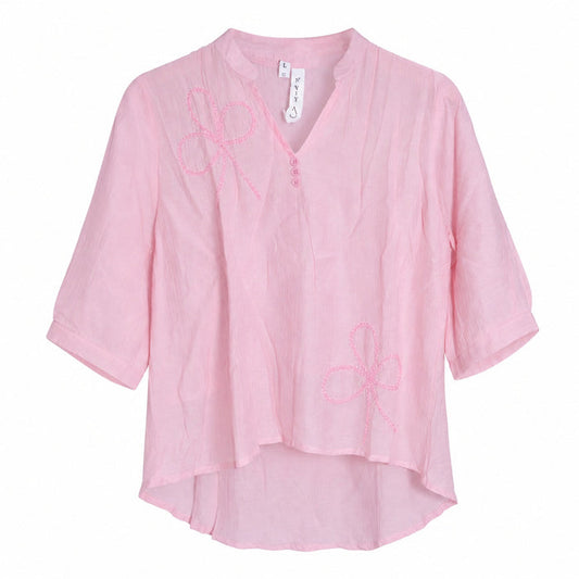 Women’s Pink Embroidered V-Neck Top product image from ANS Billion