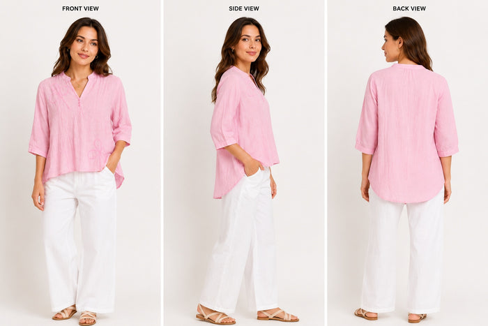 Women’s Pink Embroidered V-Neck Top