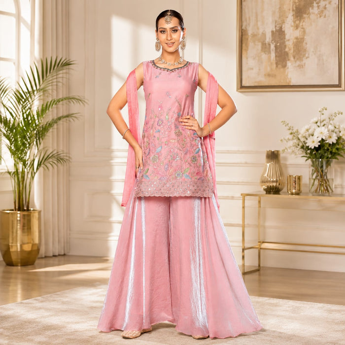 Women's Pink Embroidered Kurta Palazzo Set with Dupatta | Festive &amp; Party Wear Ethnic Suit - ANS Billion