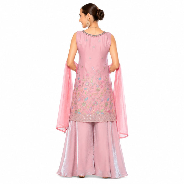 Women's Pink Embroidered Kurta Palazzo Set with Dupatta | Festive &amp; Party Wear Ethnic Suit - ANS Billion