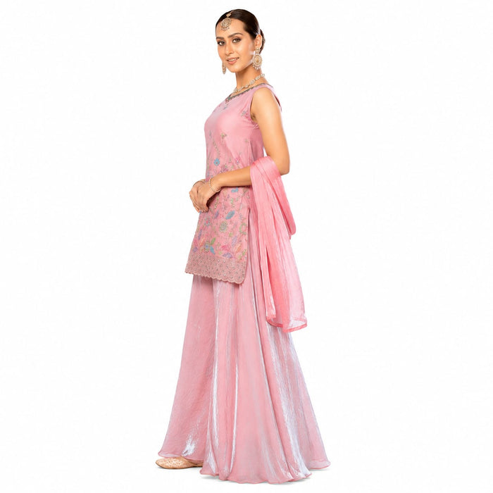 Women's Pink Embroidered Kurta Palazzo Set with Dupatta | Festive &amp; Party Wear Ethnic Suit - ANS Billion