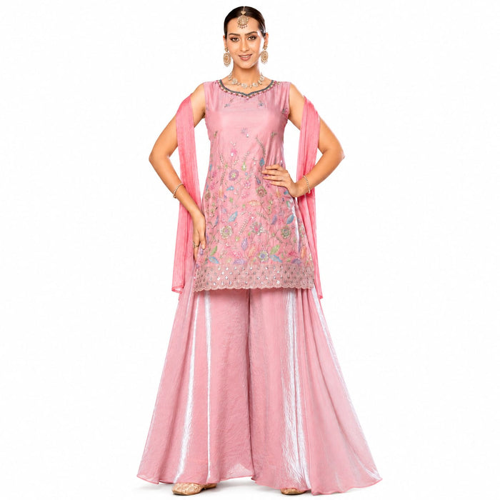 Women's Pink Embroidered Kurta Palazzo Set with Dupatta | Festive &amp; Party Wear Ethnic Suit - ANS Billion