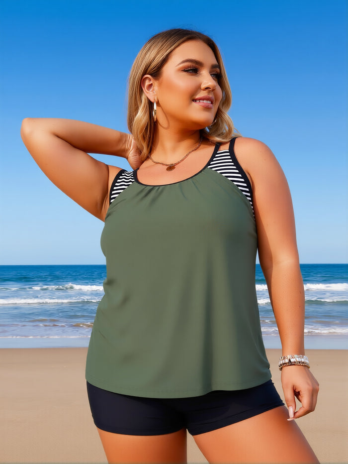 Womens Plus Size Tankini Swimsuit Two Piece Bathing Suits Swim Tank Top with Boy Short