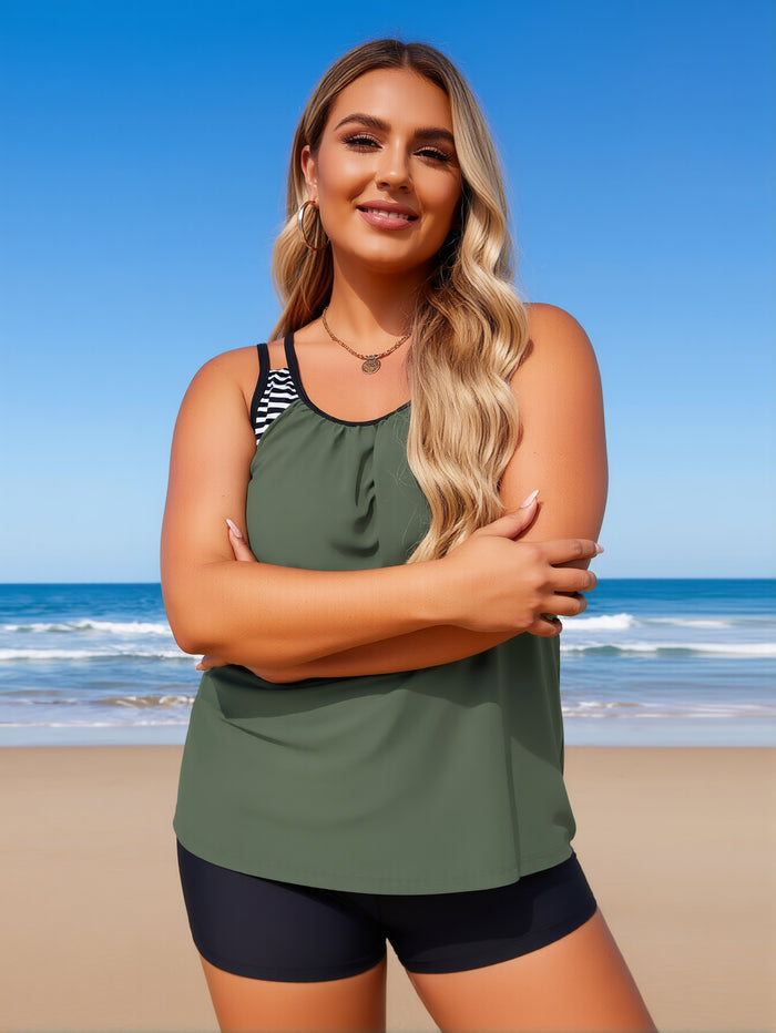 Womens Plus Size Tankini Swimsuit Two Piece Bathing Suits Swim Tank Top with Boy Short