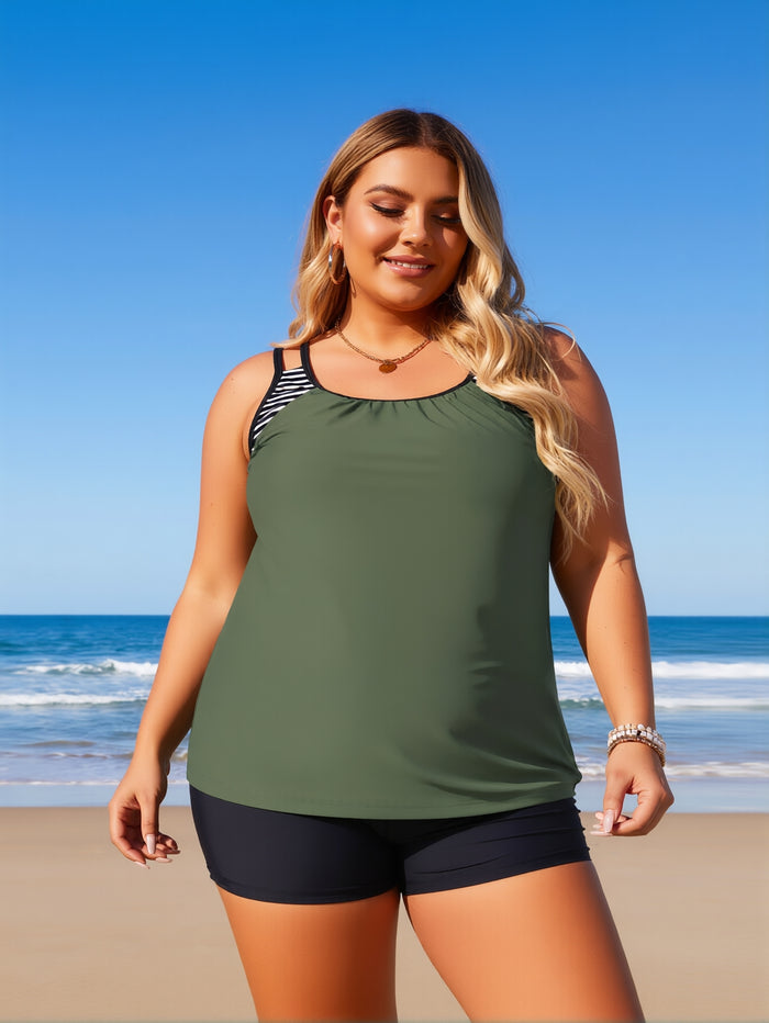 Womens Plus Size Tankini Swimsuit Two Piece Bathing Suits Swim Tank Top with Boy Short