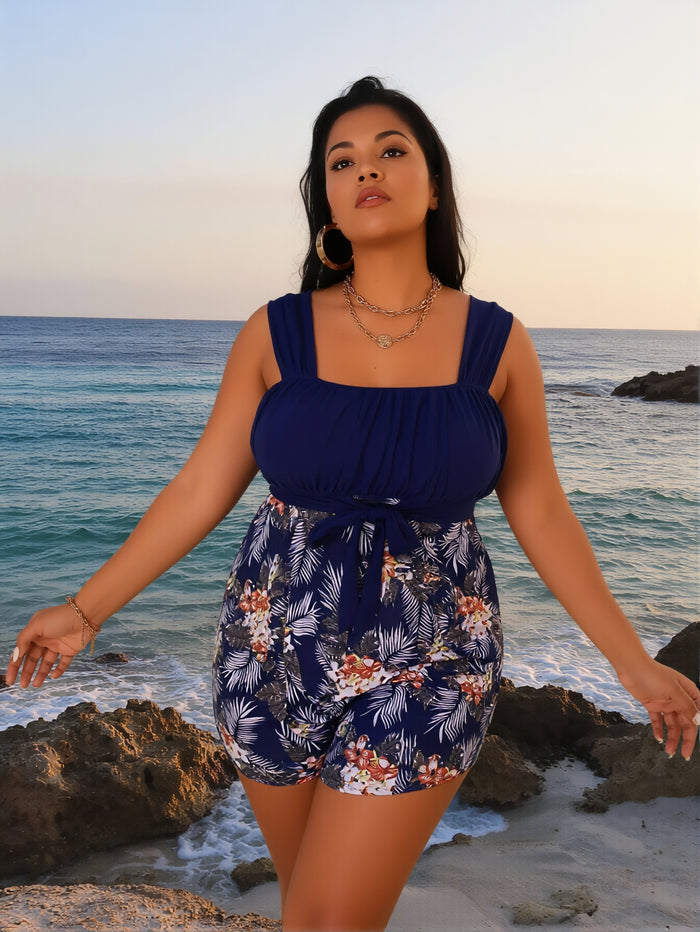 Women's Plus Size Tankini Swimsuits Two Piece Tummy Control Bathing Suits Hide Belly Swim Dress with Boy Shorts