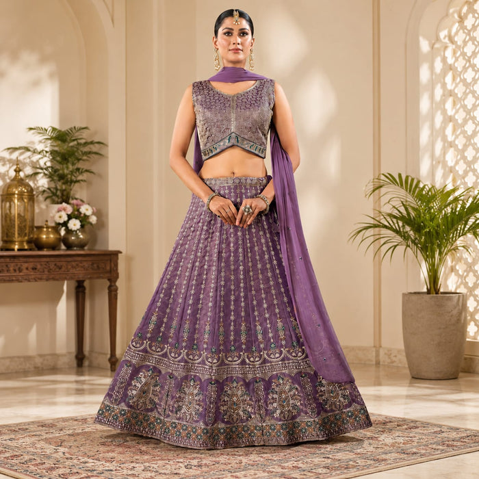 Women's Premium Embroidered Purple Lehenga Choli with Dupatta | Wedding, Bridal &amp; Festive Wear - ANS Billion