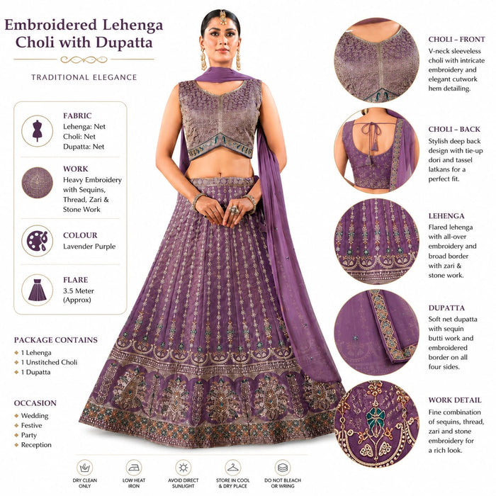 Women's Premium Embroidered Purple Lehenga Choli with Dupatta | Wedding, Bridal &amp; Festive Wear - ANS Billion