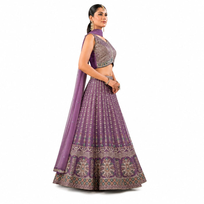 Women's Premium Embroidered Purple Lehenga Choli with Dupatta | Wedding, Bridal &amp; Festive Wear - ANS Billion