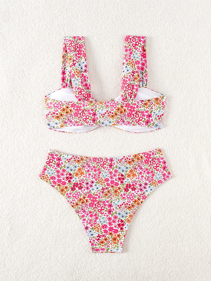 Women's Push Up V Neck Bikini Sets Criss Cross Back Two Piece Bathing Suit