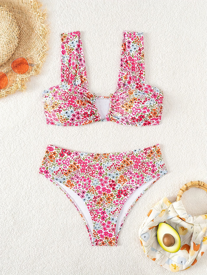 Women's Push Up V Neck Bikini Sets Criss Cross Back Two Piece Bathing Suit