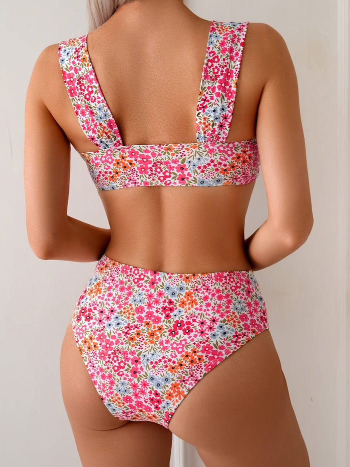 Women's Push Up V Neck Bikini Sets Criss Cross Back Two Piece Bathing Suit