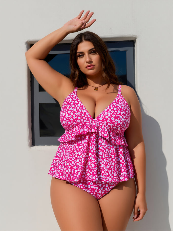 Women's Ruched Tankini Swimsuits V Neck Wrap Tie Back Two Pieces Bathing Suit Tummy Control Swimwear