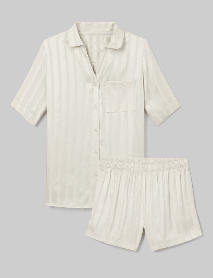 Women's Satin Jacquard Pajama Top & Short Set::Gardenia::Swatch