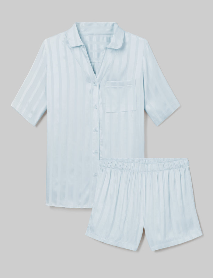 Women's Satin Jacquard Pajama Top & Short Set::Ice Melt::Swatch
