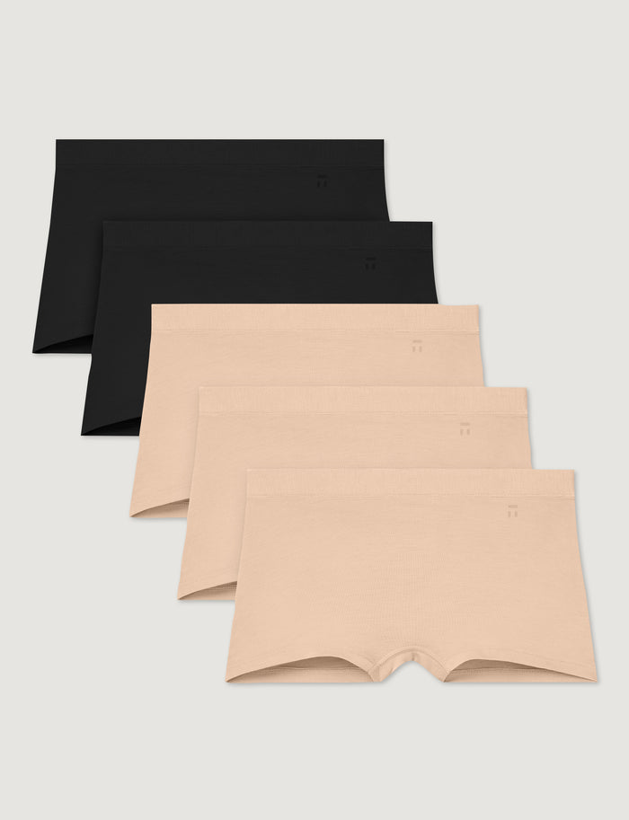 Women's Second Skin Boyshort (5-Pack)::Black/Maple Sugar