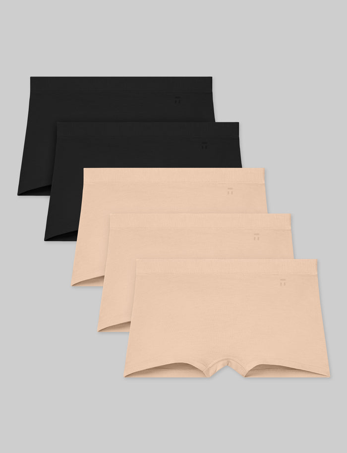 OLD::Women's Second Skin Boyshort (5-Pack)::Black/Maple Sugar