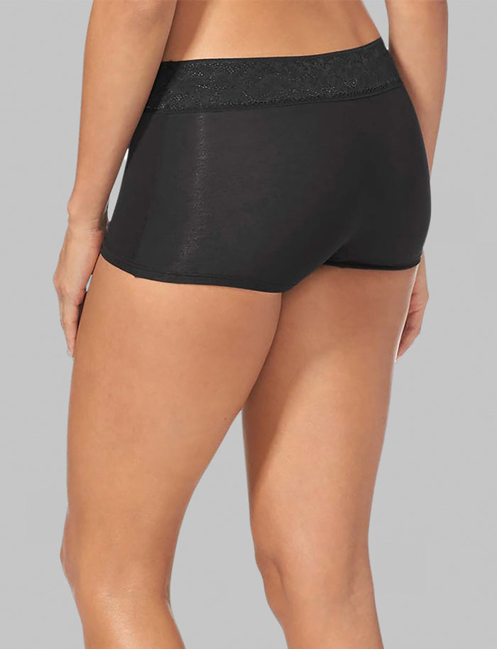 Women's Second Skin Boyshort, Lace Waist::Black Lace Waist
