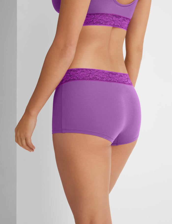 Women's Second Skin Boyshort, Lace Waist::Dahlia Lace Waist