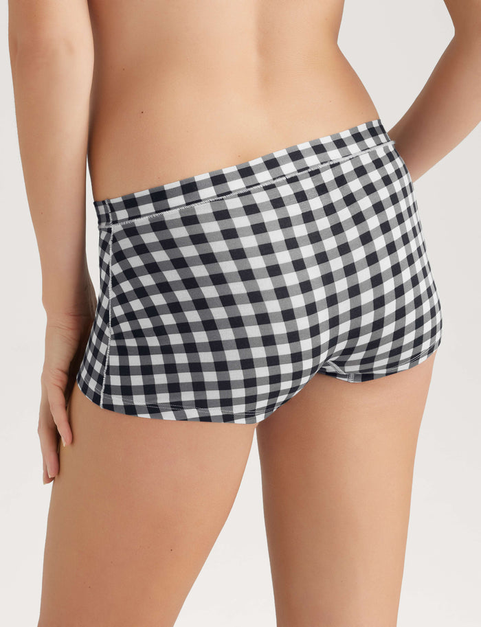 Women's Second Skin Boyshort::Black Gingham