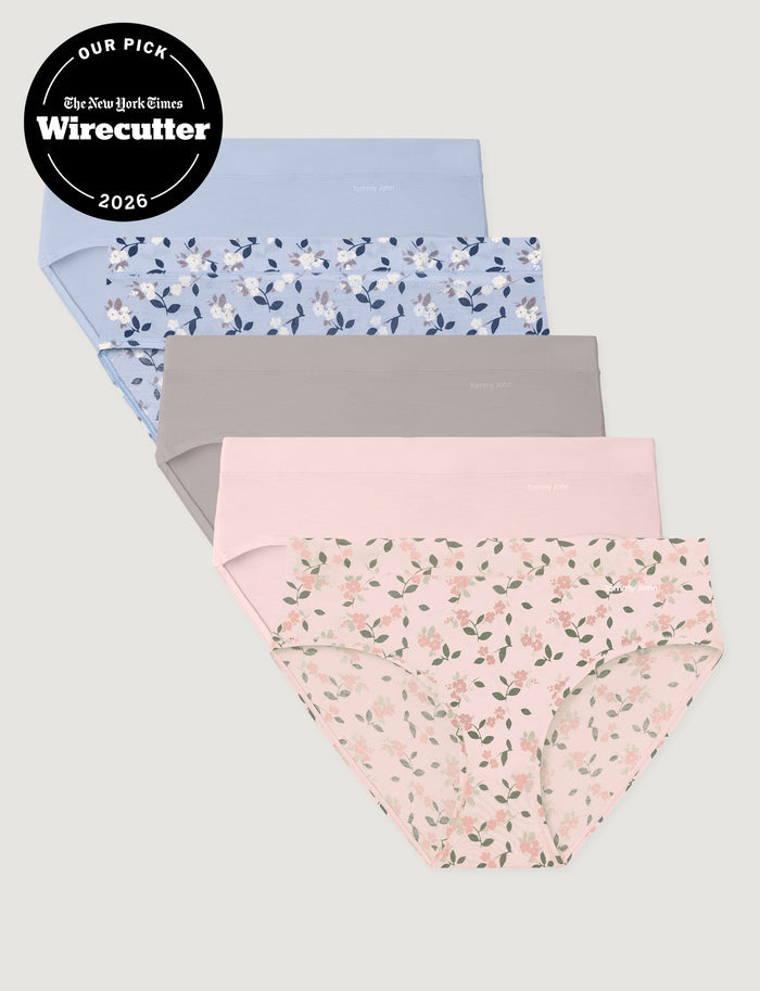 Women's Second Skin Brief (5-Pack)::Halogen Blue/Halogen Blue Camellias/Ashes of Roses/Rosewater/Rosewater Camellias