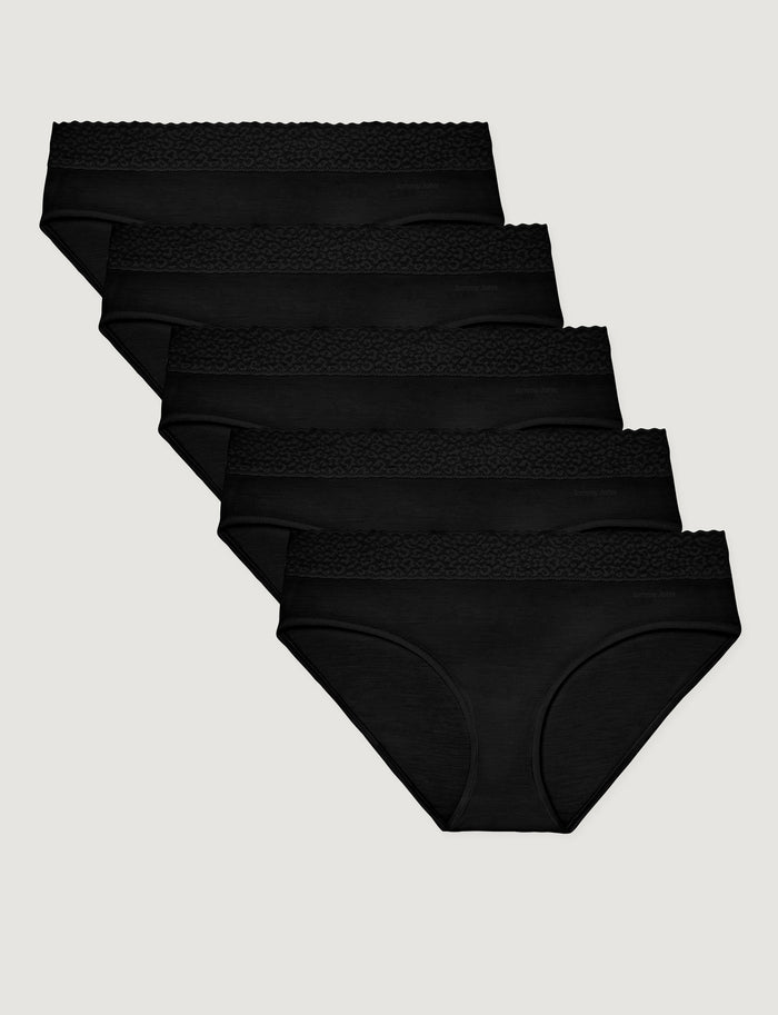 Women's Second Skin Brief, Lace Waist (5-Pack)::Black Lace Waist