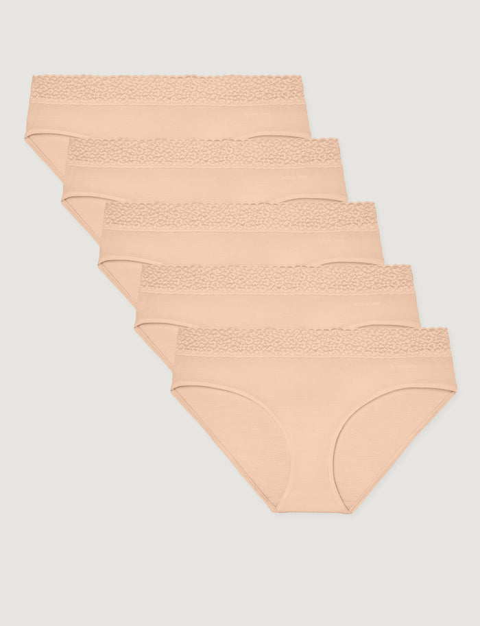Women's Second Skin Brief, Lace Waist (5-Pack)::Maple Sugar Lace Waist