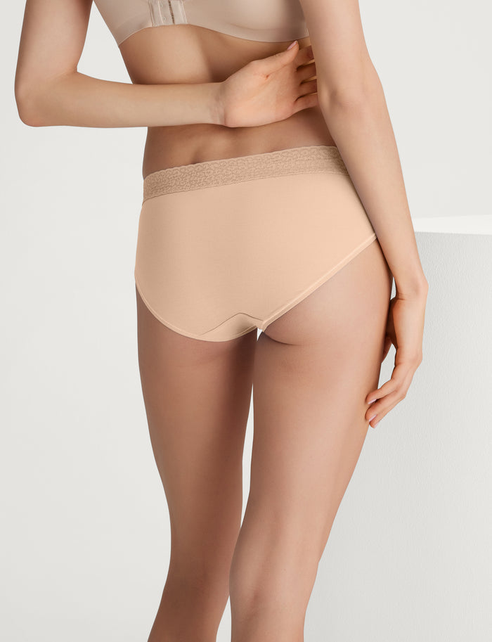Women's Second Skin Brief, Lace Waist (5-Pack)::Maple Sugar Lace Waist