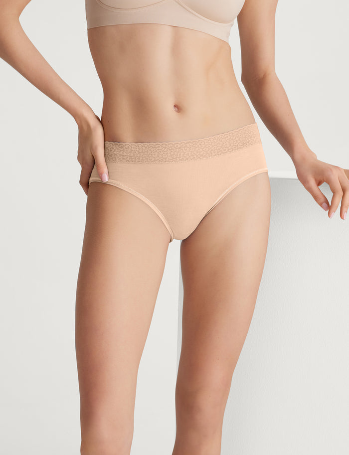 Women's Second Skin Brief, Lace Waist (5-Pack)::Maple Sugar Lace Waist
